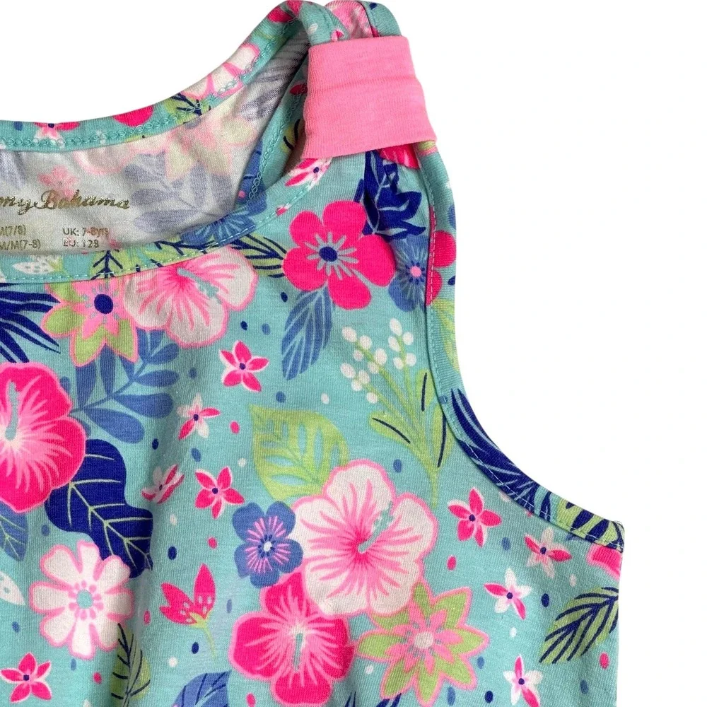 Tommy Bahama Girls Aqua Pink Tropical Floral Cut-Out‎ Sundress Size M 7-8